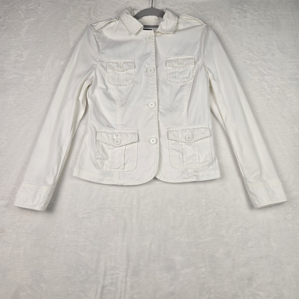 Gap Women's White Utility Jacket Size 4 Pockets Collared Buttons‎